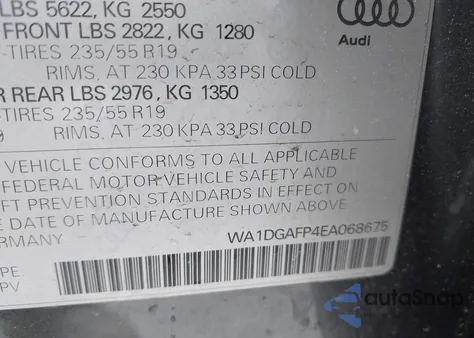 2014 Audi Q5 3.0T Premium Plus из США, поврежденный, VIN WA1DGAFP4EA068675